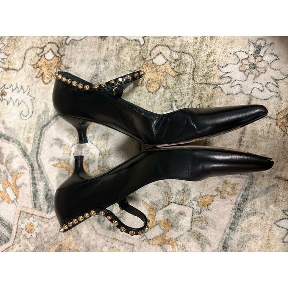 STUART WEITZMAN GOLD STUD KITTEN HEEL BLACK PUMPS - Picture 7 of 12